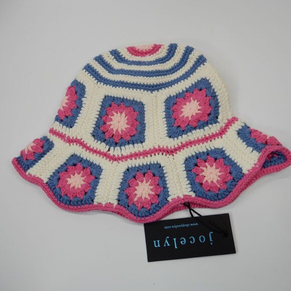JOCELYN Women\'s The Tulum Crochet Bucket Hat Pink Multi Floral O/S NEW $75 main image 2